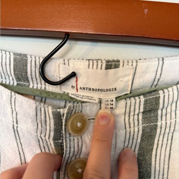 Anthropologie Beachgoer Linen Striped Shorts Green High Rise Pockets Size 14 - Picture 6 of 7